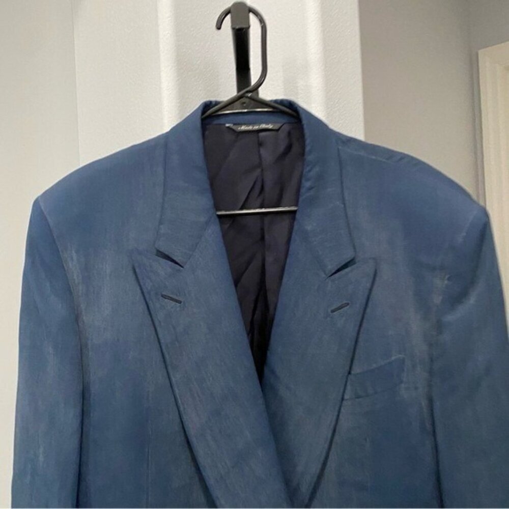 Canali Navy Blue Suit Blazer Jacket Shoulder Pads Size 48R Vintage-Made In Italy - Picture 2 of 14